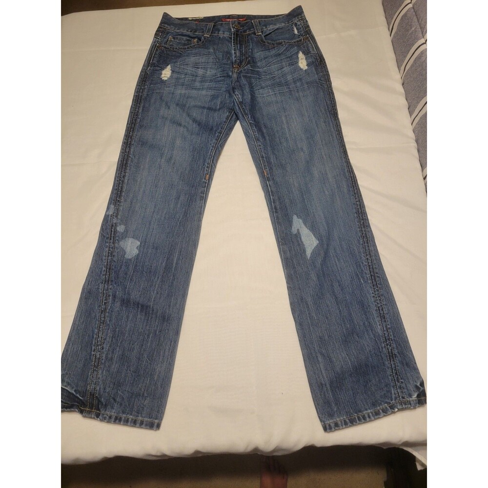 VIGOSS Jeans Women's Straight Blue Medium Wash Distressed 5-Pocket Denim 32